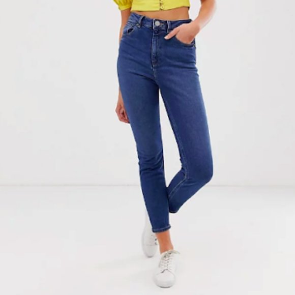 ASOS high rise 'slim' mom jeans in dark wash - Picture 1 of 4